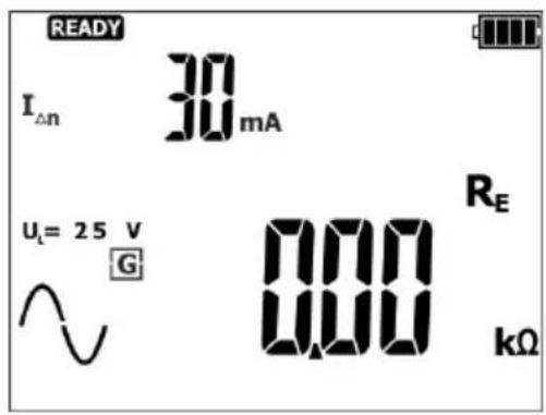 READY I△n 30 mA Uₗ = 25 V G 0.00 kΩ Rₑ