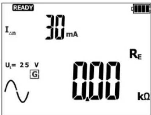 READY I△n 30 mA U1= 25 V G 0.00 R_E kΩ
