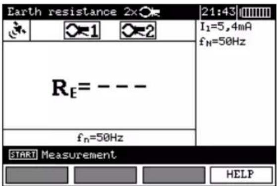 Earth resistance 2x I1=5,4mA fN=50Hz RE= --- fn=50Hz START Measurement HELP