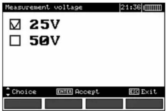 Measurement voltage 21:36 ✓ 25V □ 50V Choice ENTER Accept ESG Exit
