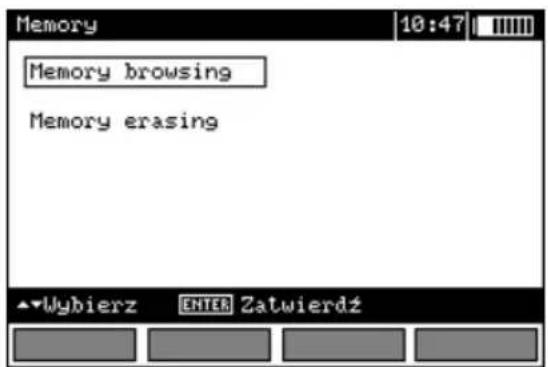 Memory 10:47 Memory browsing Memory erasing Wybierz ENTER Zatwierdź