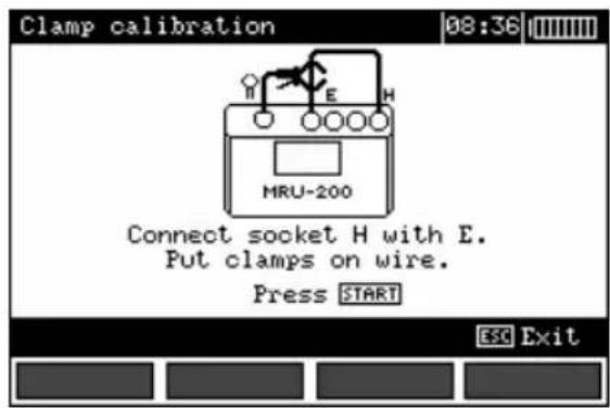 Clamp calibration 08:36 MRU-200 Connect socket H with E. Put clamps on wire. Press START ESC Exit