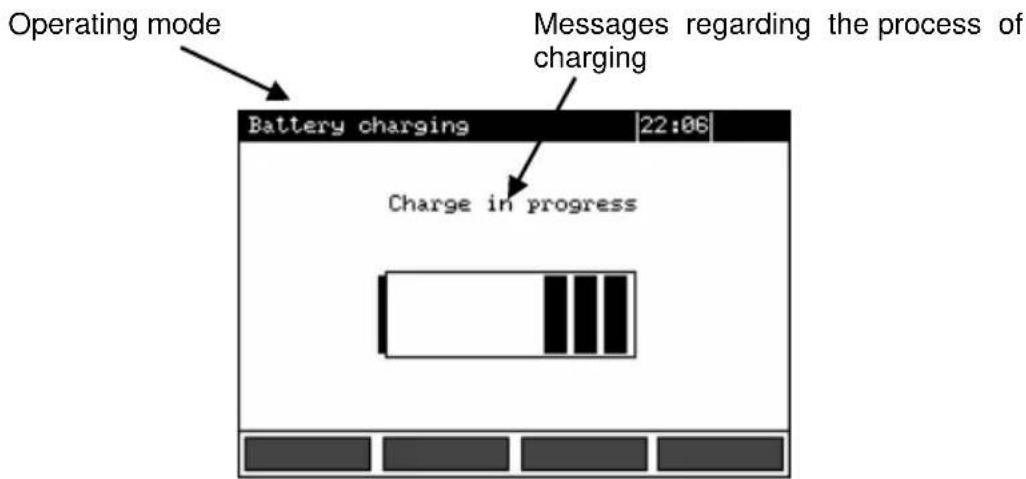 Operating mode Battery charging 22:06 Messages regarding the process of charging Charge in progress