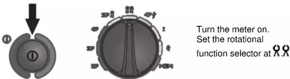 Turn the meter on. Set the rotational function selector at R.R
