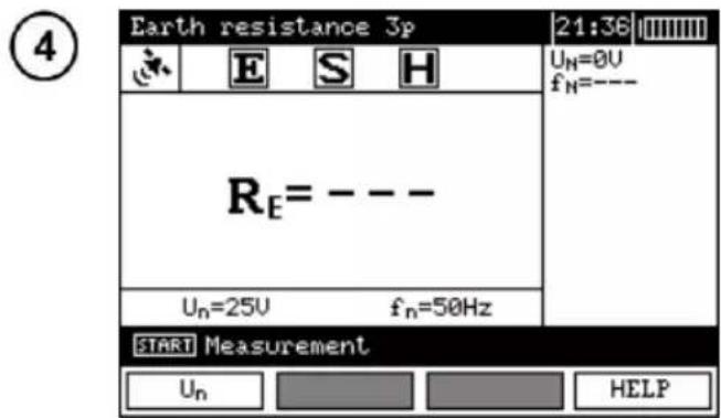 Earth resistance 3p 21:36 U_N=0V f_N=--- R_E= --- U_n=25V f_n=50Hz START Measurement U_n HELP