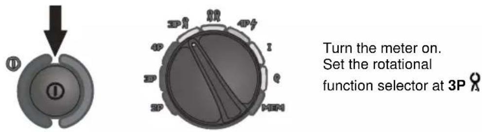 Turn the meter on. Set the rotational function selector at 3P