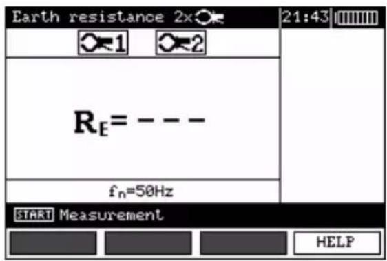 Earth resistance 2x 21:43 R_E= --- f_n=50Hz START Measurement HELP