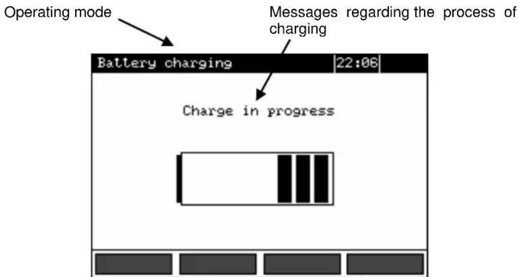 Operating mode Battery charging 22:06 Messages regarding the process of charging Charge in progress
