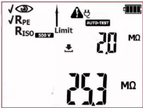✓ ✓RPE RISO 500 V Limit AUTO-TEST 2.0 MΩ 26.3 MΩ