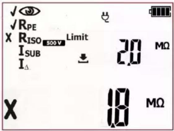 ✓ ✓RPE X RISO 500 V Limit ISUB ↓ 2.0 MΩ IΔ X 18 MΩ