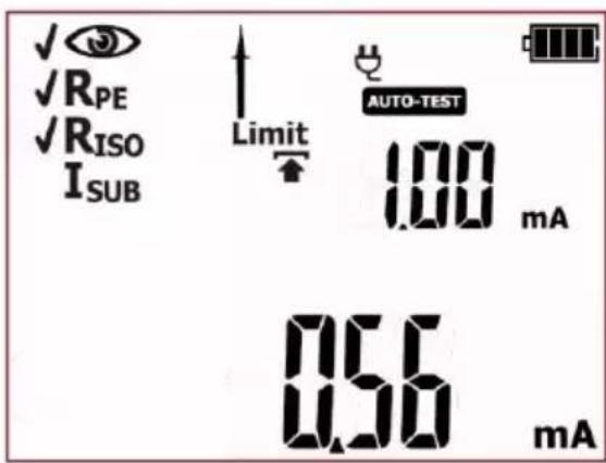 ✓ ✓RPE ✓RISO I_SUB Limit AUTO-TEST 1.00 mA 0.56 mA