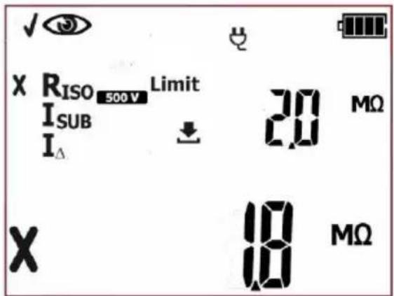 ✓ X RISO 500 V Limit I_SUB I_Δ ↓ 2.0 MΩ X 18 MΩ