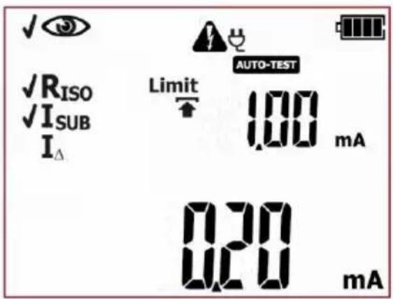 ✓ ✓RISO ✓I_SUB I_Δ Limit AUTO-TEST 1.00 mA 0.20 mA