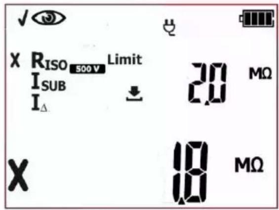 ✓ x RISO 500 V Limit I_SUB I_Δ ↓ 2.0 MΩ X 18 MΩ