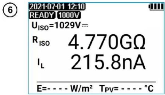 6 2021-07-01 12:10 READY 1000V UISO=1029V= RISO 4.770GΩ IL 215.8nA E=----W/m² TPV=----°C