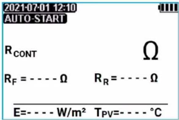 2021-07-01 12:10 AUTO-START RCONT Ω RF = - - - - Ω RR = - - - - Ω E=----W/m² TPV=----°C
