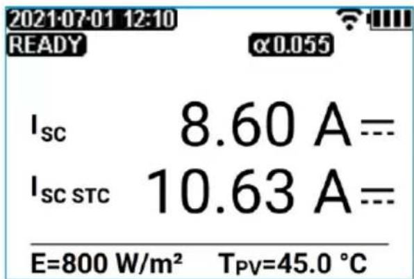 2021-07-01 12:10 READY α0.055 Isc 8.60 A== Isc stc 10.63 A== E=800 W/m² TPV=45.0 °C