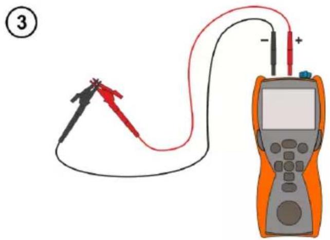 Diagram showing a multimeter connected to a test probe with labeled terminals and wiring, marked as figure 3.