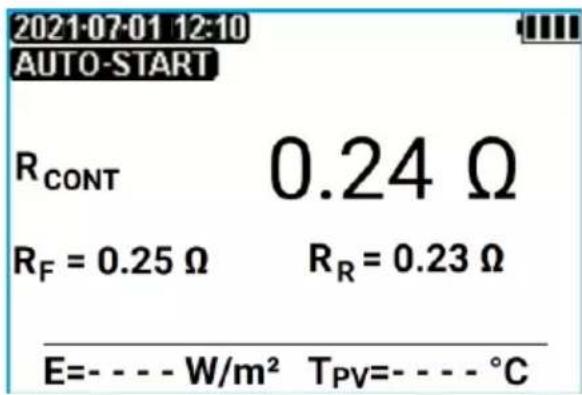 2021-07-01 12:10 AUTO-START RCONT 0.24 Ω RF = 0.25 Ω RR = 0.23 Ω E=----W/m² TPV=----°C