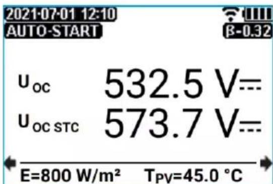 2021-07-01 12:10 AUTO-START u_oc 532.5 V== u_oc STC 573.7 V== E=800 W/m² T_PV=45.0 °C