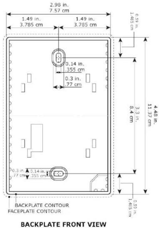 2.98 in. 7.57 cm 1.49 in. 3.785 cm 1.49 in. 3.785 cm 0.33 in. 1.465 cm 0.14 in. 355 cm 0.3 in. 77 cm 0.3 in. 77 cm 0.14 in. 355 cm 4.48 in. 11.37 cm 8.4 cm 0.59 in. 1.465 cm BACKPLATE CONTOUR FACEPLATE CONTOUR BACKPLATE FRONT VIEW