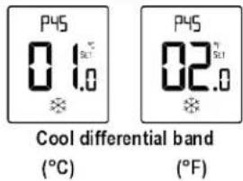 P45 0 1.0 Cool differential band (°C) P45 02.0 (°F)