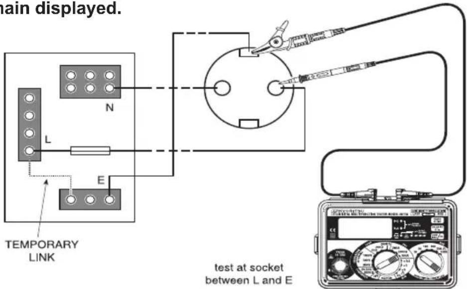 main displayed. N L E TEMPORARY LINK test at socket between L and E