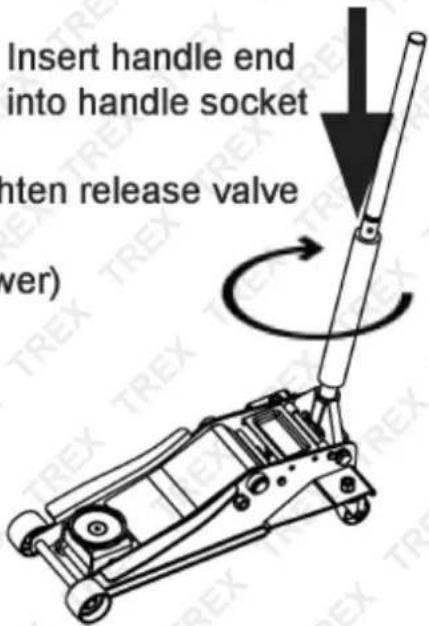 Insert handle end into handle socket hten release valve (ver)
