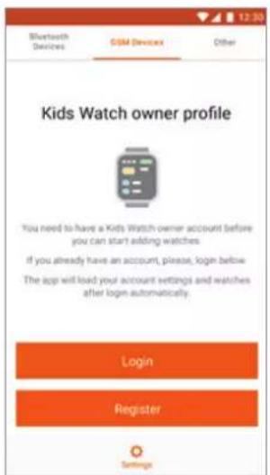 Bluetooth Devices GSM Devices Other Kids Watch owner profile You need to have a Kids Watch owner account before you can start adding watches. If you already have an account, please, login below The app will load your account settings and watches after login automatically. Login Register Settings