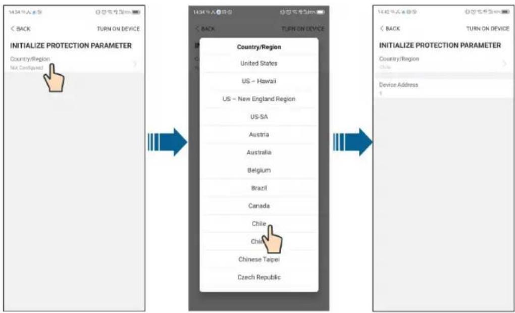 INITIALIZE PROTECTION PARAMETER Country/Region Not Configured 14.34 % A: 50% < BACK TURN ON DEVICE 14.34 % A: 50% < BACK TURN ON DEVICE Country/Region United States US - Hawaii US - New England Region US-SA Austria Australia Belgium Brazil Canada Chile China Chinese Taipei Czech Republic INITIALIZE PROTECTION PARAMETER Country/Region Device Address