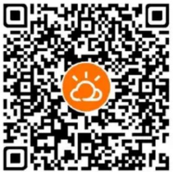 QR code with an orange circular logo containing a cloud and sun, likely linking to a weather or cloud service.