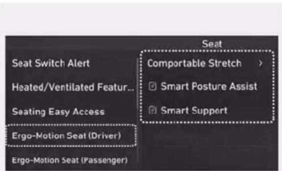 Seat Seat Switch Alert Heated/Ventilated Featur... Seating Easy Access Ergo-Motion Seat (Driver) Ergo-Motion Seat (Passenger) Comportable Stretch > ✓ Smart Posture Assist ✓ Smart Support