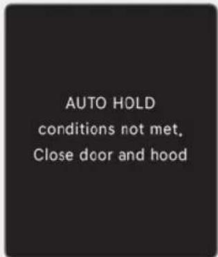 AUTO HOLD conditions not met. Close door and hood