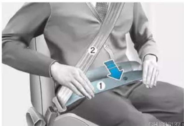 Medical illustration showing a person seated in a car seat with labeled parts 1 and 2, indicating a medical or therapeutic device.