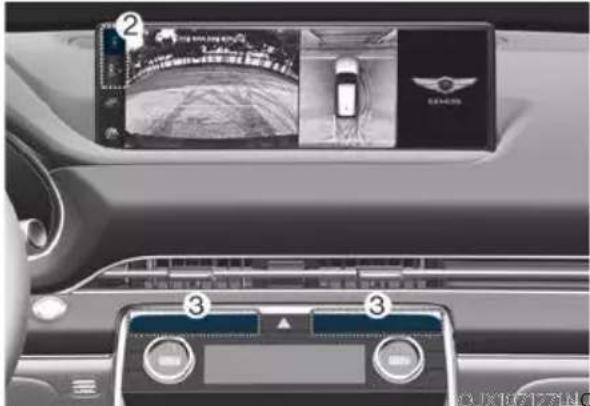 Car dashboard display showing a car with a 'LENSERS' logo and navigation controls, labeled in Chinese.