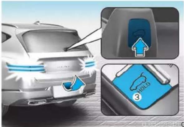 Diagram illustrating car exhaust behavior with labeled parts: 'HOLD' and directional arrows, showing a car's rear bumper and interior.