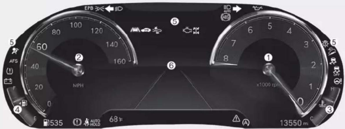 EPB 100 80 120 140 160 60 AFS 40 MPH 20 0 E 535 AUTO HOLD 68 x1000 rpm 13550 mi ⑤ ⑥ ① AUTO ABS 7 8 9 10 11 12 13 14 15 16 17 18 19 20 3 4 5 6 7 8 9 10 11 12 13 14 15 16 17 18 19 20 3