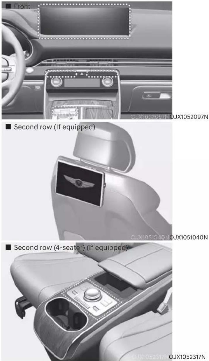 ■ Front OJX1052097N OJX1052097N ■ Second row (If equipped) OJX1051040N OJX1051040N ■ Second row (4-seater) (If equipped) OJX1052317N