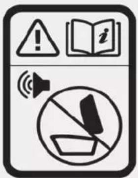 Warning sign with warning triangle, open book icon, speaker, and prohibition symbol