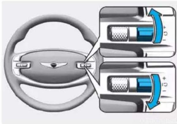 Diagram illustrating car steering wheel and battery adjustment mechanism with directional arrows and component labels