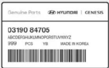 Genuine Ports HYUNORI | GENESIS 03190 84705 ABCDEFGHIJKLMNOPQRSTUVWXYZ 999 PCS YB MADE IN KOREA