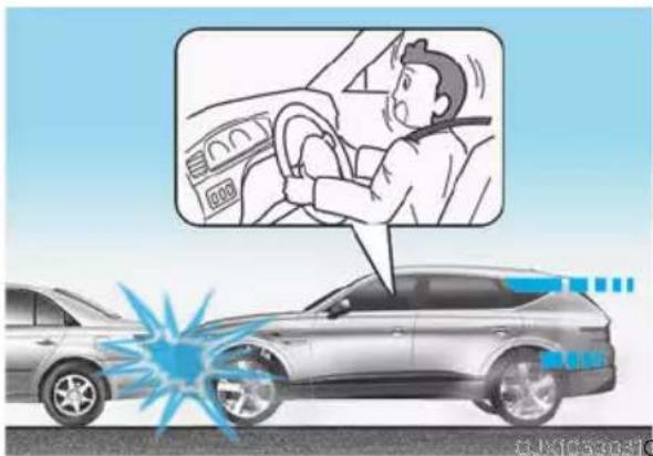 Diagram illustrating car steering behavior with a driver inside the steering wheel and a car below showing impact zones.