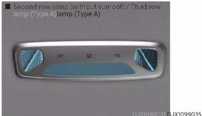 ■ Second row lamp (without sunroof) / Third row lamp (Type A)lamp (Type A) P X Q CJX1099035 CJX1099035