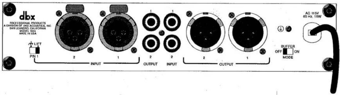 dbx PROFESSIONAL PRODUCTS A DIVISION OF AKG ACQUETRICS, INC. SAN LEANDRO, CALIFORNIA MODEL 1634 MADE IN USA LIFT PIN 1 2 INPUT 1 2 OUTPUT 2 INPUT 2 OUTPUT 1 AC 115V 60 Hz, 15W BUFFER OFF ON MODE