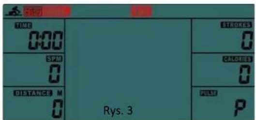 TIME 0:00 SPM 0 DISTANCE M 0 Rys. 3 STROKES 0 CALORIES 0 PULSE P