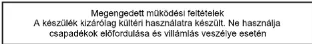 Megengedett működési feltételek A készülék kizárólag kültéri használatra készült. Ne használja csapadékok előfordulása és villámlás veszélye esetén