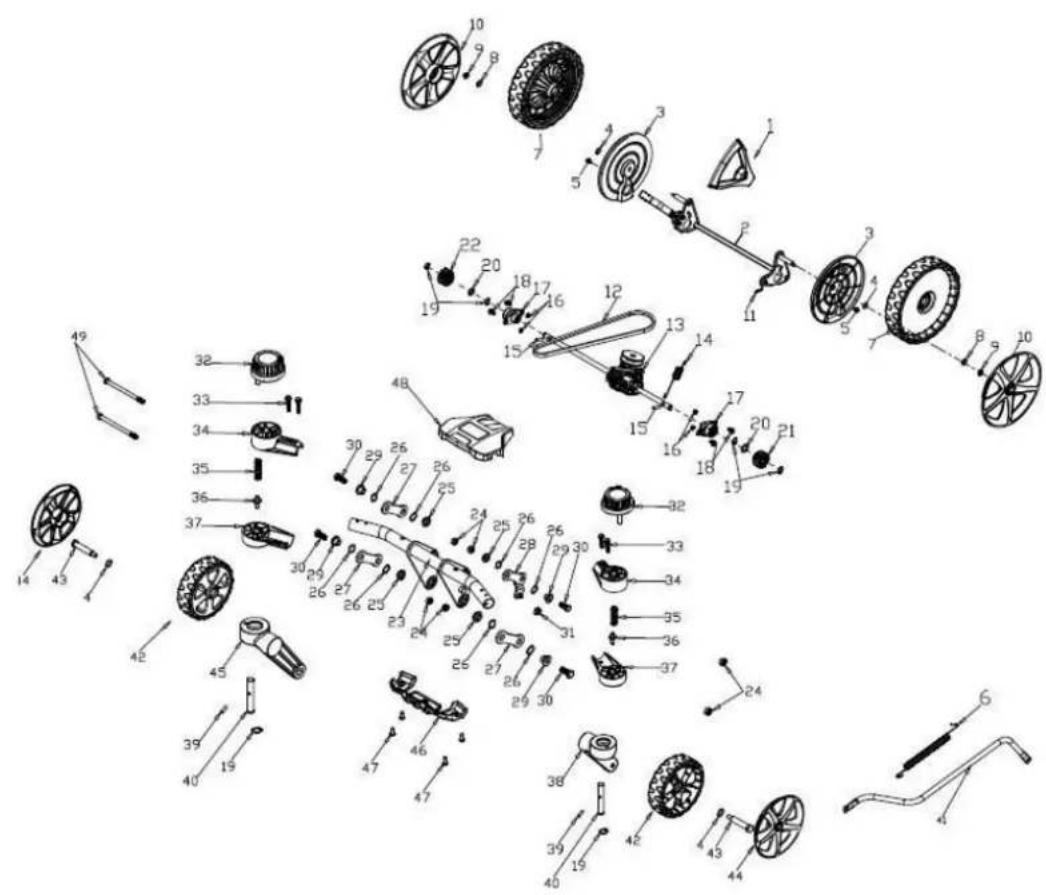 Exploded view diagram of a mechanical assembly with numbered parts for identification