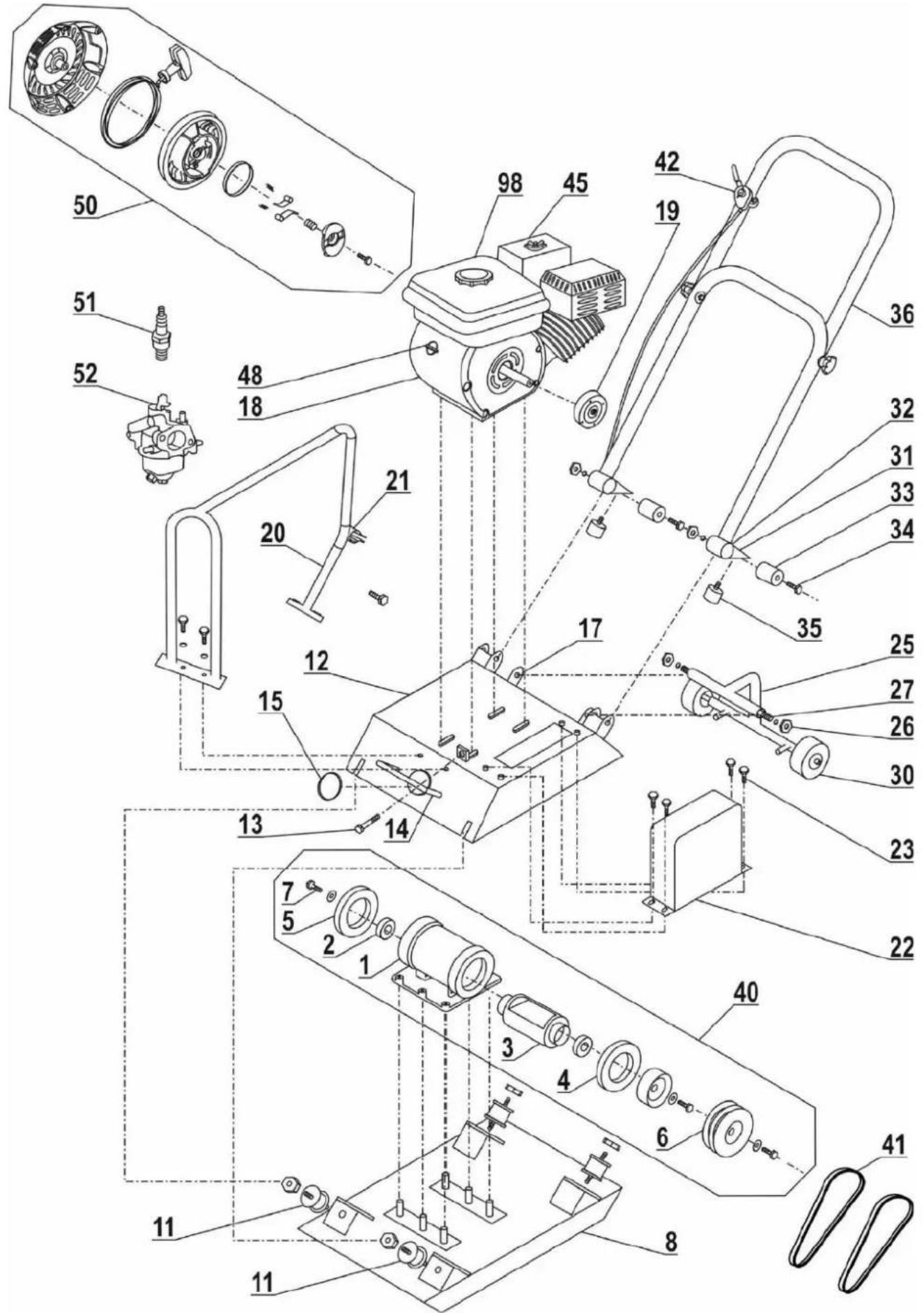 Exploded view diagram of a mechanical device with numbered parts for identification