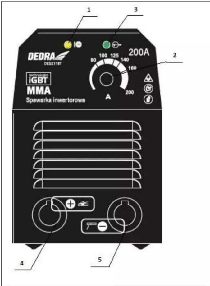 1 3 200A DEDRA DES211BT iGBT MMA Spawarka inwertorowa 80 100 125 140 160 200 A 2 4 5
