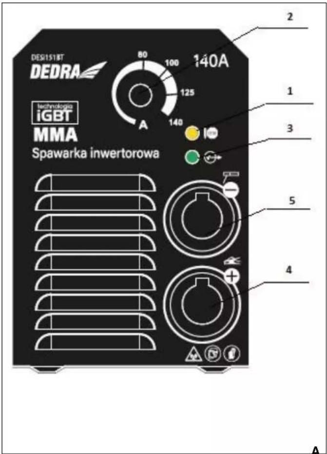 DES151BT DEDRA iGBT MMA Spawarka inwertorowa 80 100 125 140A A 140 2 1 3 5 4 A